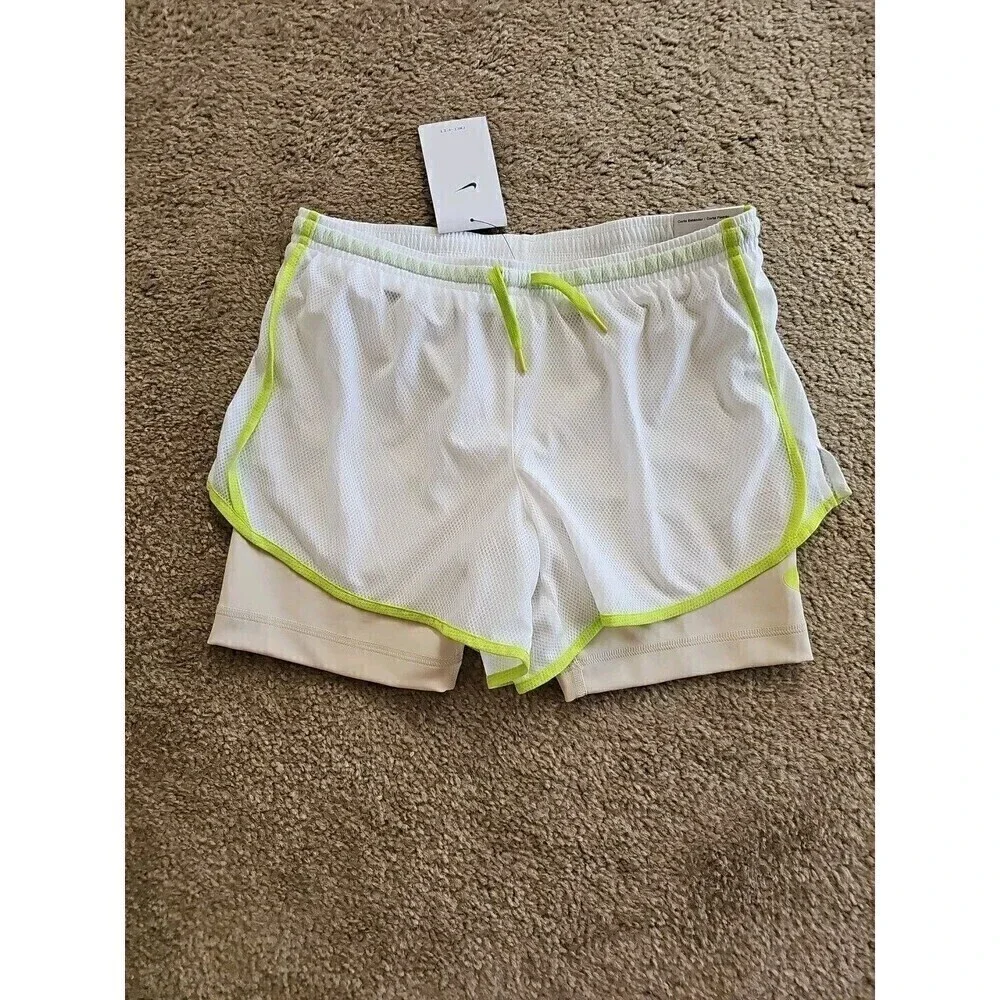 Nike White DRI-FIT Tempo 2-IN-1 Training/Running Shorts GIRLS Size XL NEW $32